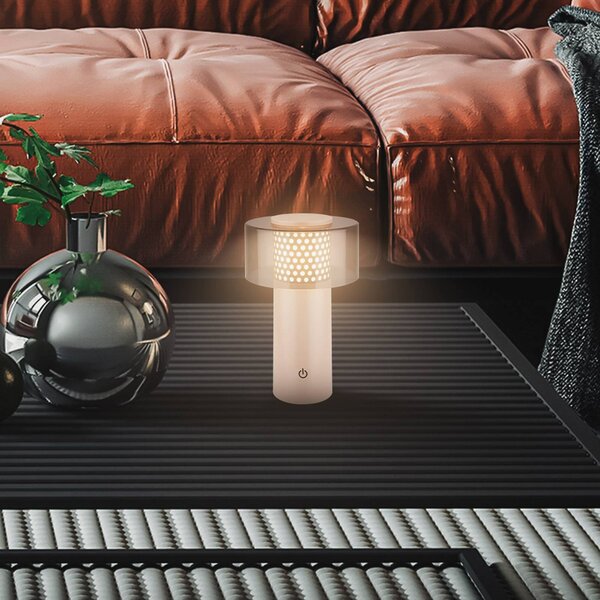 Briloner LED akumulátorová lampa Brilo unplugged Gila, antracitová/béžová 21 cm, stmívatelný, Krémová / jantar, kov, Moderní