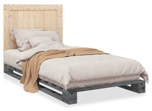 Rám postele s čelem šedý 100 x 200 cm masivní borové dřevo 3281545