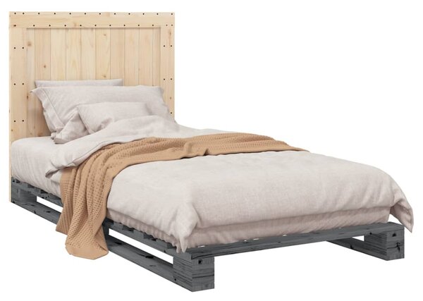 Rám postele s čelem šedý 100 x 200 cm masivní borové dřevo 3281545