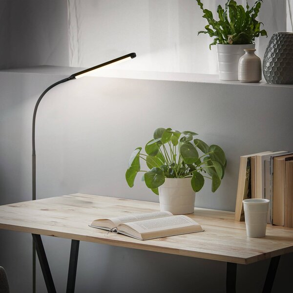 Briloner LED stojací lampa Mura, černá, výška 170 cm, kovový dotykový stmívač, stmívatelný, Černá, Obývací pokoj / jídelna, Plast, Moderní