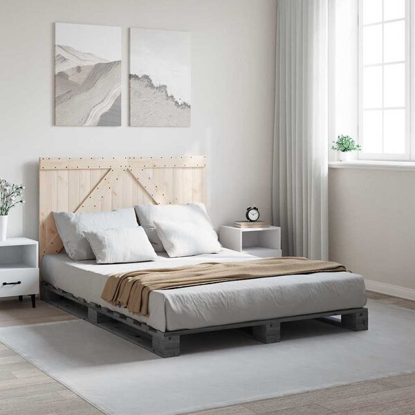 Rám postele s čelem šedý 140 x 200 cm masivní borové dřevo 3281564