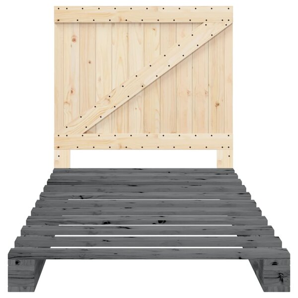 Rám postele s čelem šedý 100 x 200 cm masivní borové dřevo 3281563