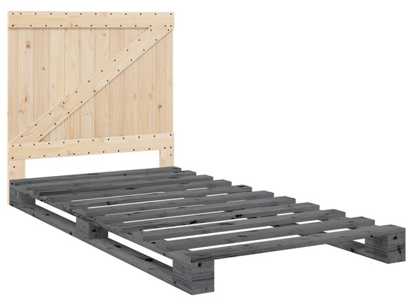 Rám postele s čelem šedý 100 x 200 cm masivní borové dřevo 3281563