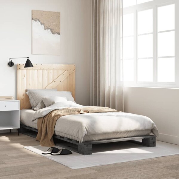 Rám postele s čelem šedý 100 x 200 cm masivní borové dřevo 3281563