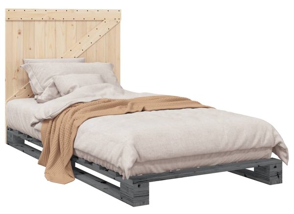 Rám postele s čelem šedý 100 x 200 cm masivní borové dřevo 3281563