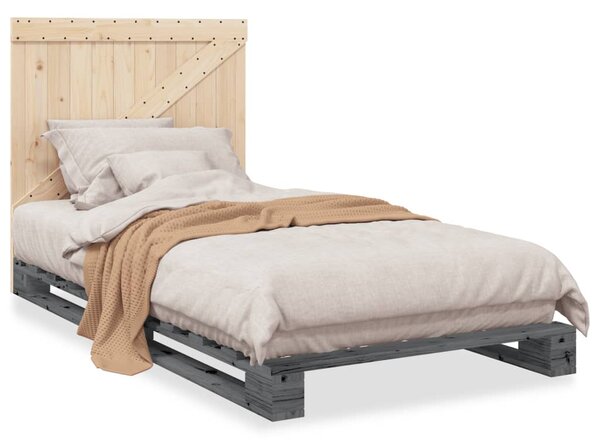 Rám postele s čelem šedý 100 x 200 cm masivní borové dřevo 3281563