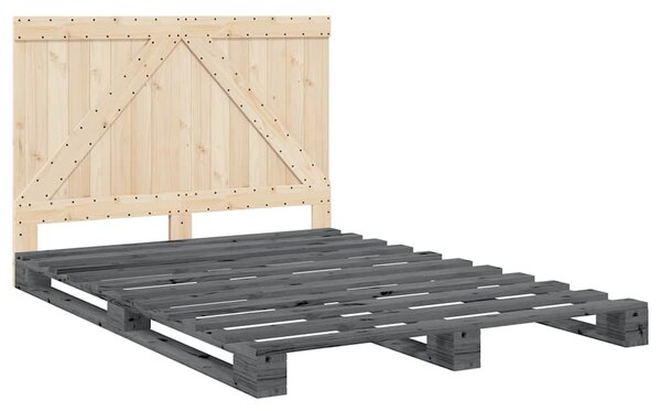 Rám postele s čelem šedý 140 x 200 cm masivní borové dřevo 3281564
