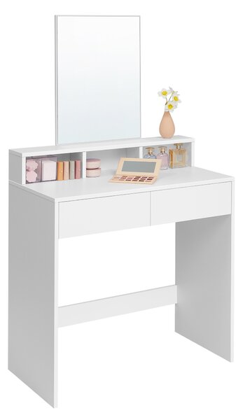 VASAGLE Toaletní stolek se zrcadlem 2 zásuvky 3 otevřené přihrádky bílý Moderní