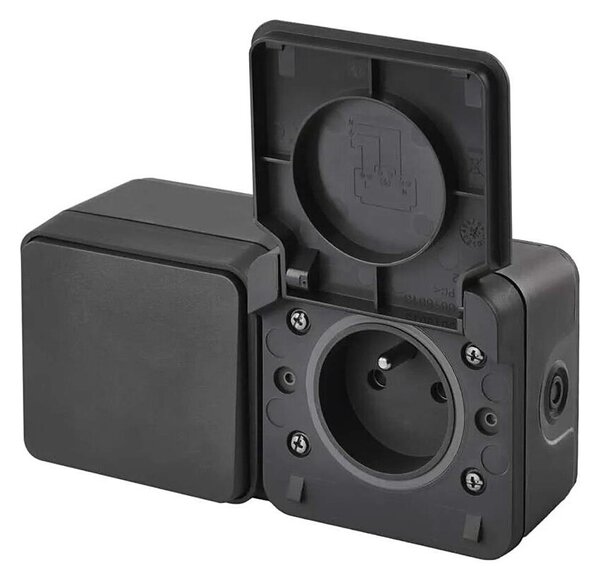Spínač domovní střídavý se zásuvkou 250V/16A IP55