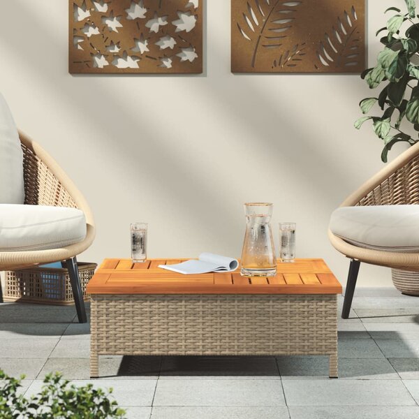Zahradní stolek béžový 70 x 70 x 25 cm ratan a akáciové dřevo 3281631