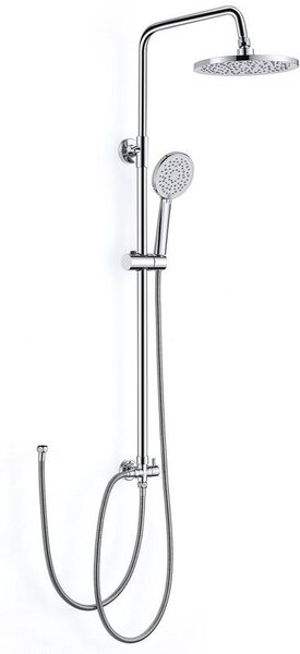Ibenzoa® sprchový systém s nastavitelnou sprchovou hlavicí a ruční sprchou, nerezová ocel, mosazné ventily (3-cestné), tyč 80–117 cm, hadice 150/80 cm, bez baterie