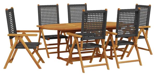 7dílný zahradní jídelní set černý polyratan a masivní dřevo 3281718