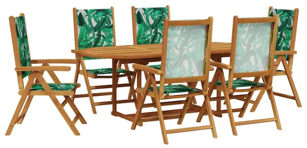 7dílný zahradní jídelní set vzor listů textil a masivní dřevo 3281728
