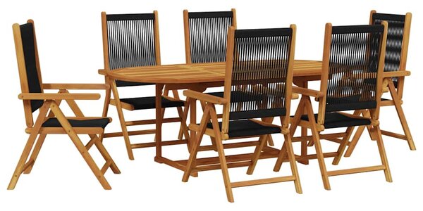 7dílný zahradní jídelní set černý polypropylen a masivní dřevo 3281721
