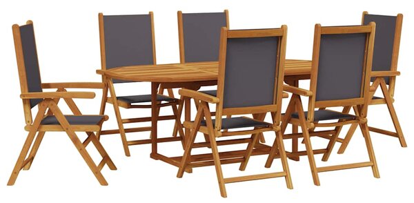 7dílný zahradní jídelní set antracitový textil a masivní dřevo 3281725