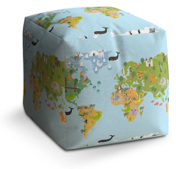 Sablio Taburet Cube Zvířecí mapa světa - 40x40x40 cm