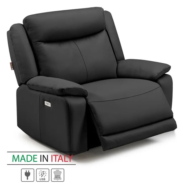 Kožené křeslo CONTINENTAL s elektrickou funkcí relax 1P, elektrické, černá (nero 308)