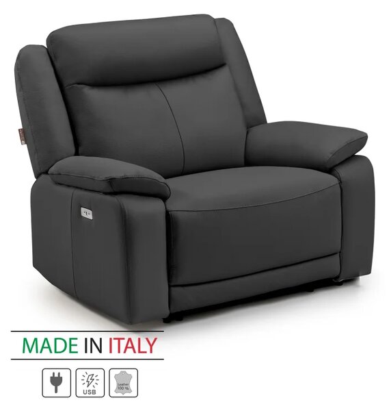 Kožené křeslo CONTINENTAL s elektrickou funkcí relax 1P, elektrické, černá (nero 308)