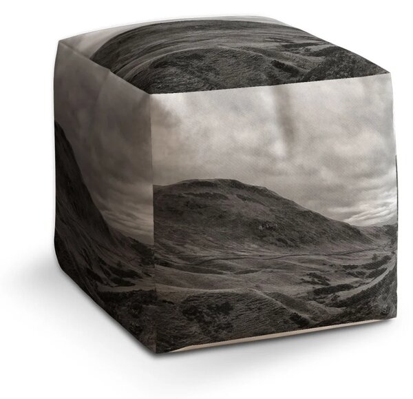 Sablio Taburet Cube Černobílé údolí - 40x40x40 cm
