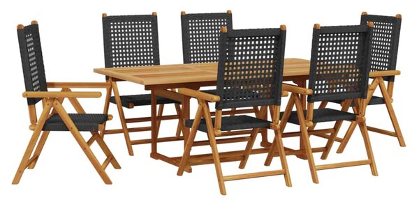 7dílný zahradní jídelní set černý polyratan a masivní dřevo 3281730