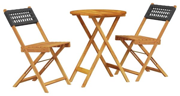 3dílný bistro set černý polyratan a masivní dřevo 3281742