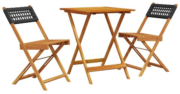 3dílný bistro set černý polyratan a masivní dřevo 3281754