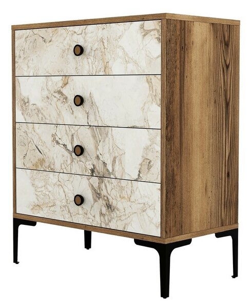 Komoda Lizbon White and Walnut