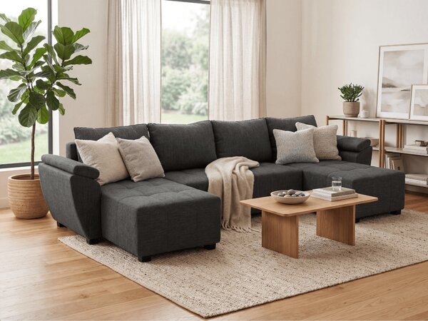 Rozkládací sedací souprava do U LIVARO 305x140 cm, tmavě šedá