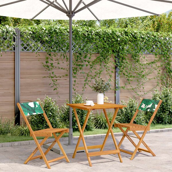 3dílný bistro set vzor listů textil a masivní dřevo 3281764