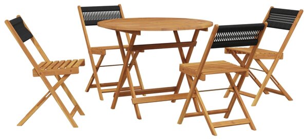 5dílný zahradní jídelní set černý polypropylen a masivní dřevo 3281769