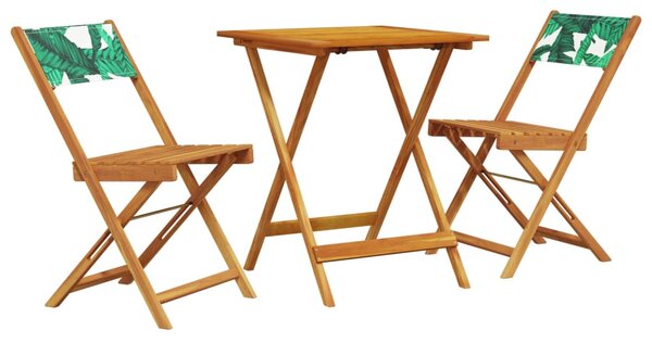 3dílný bistro set vzor listů textil a masivní dřevo 3281764
