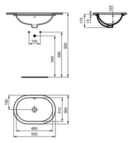 Ideal Standard Connect umyvadlo 48x31 cm oválné pod pult bílá lesk E504801