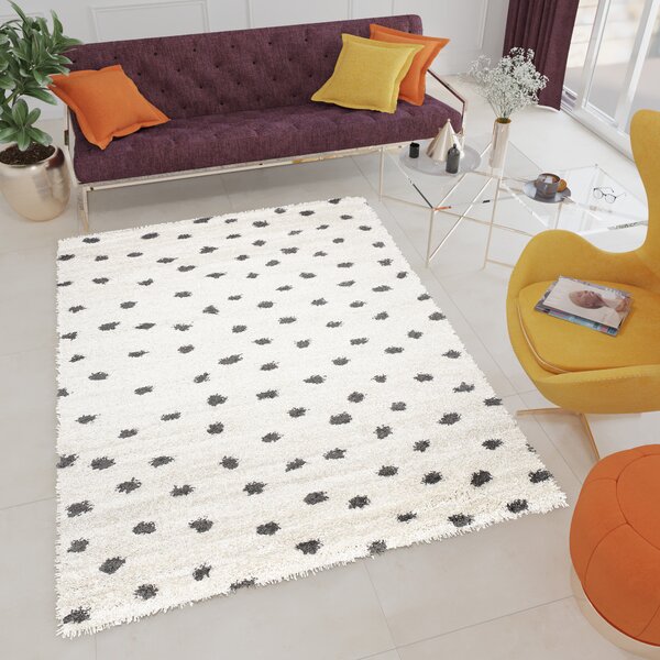 Makro Abra Kusový koberec Shaggy DELHI 4076A Puntíky Tečkovaný krémový šedý Rozměr: 60x100 cm