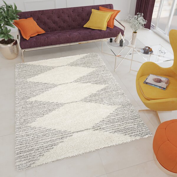 Makro Abra Kusový koberec Shaggy DELHI 4075A krémový šedý Rozměr: 80x150 cm
