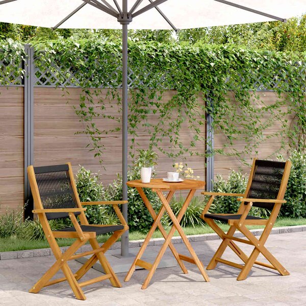 3dílný bistro set černý polypropylen a masivní dřevo 3281793