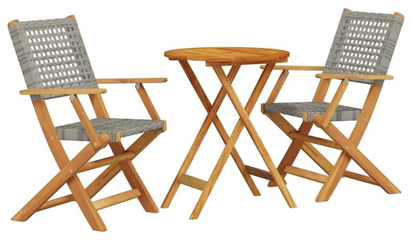 3dílný bistro set šedý polyratan a masivní dřevo 3281791