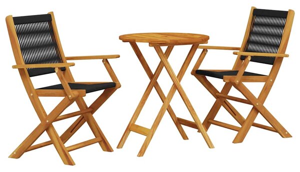 3dílný bistro set černý polypropylen a masivní dřevo 3281793
