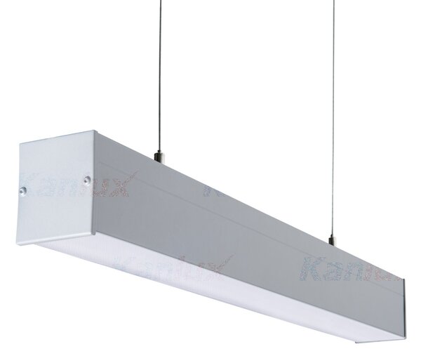 KANLUX Závěsné osvětlení pro LED trubice T8 AMADEUS, 1xG13, 18W, 63x150x6cm, stříbrné, mikroprizmatický dif 28445