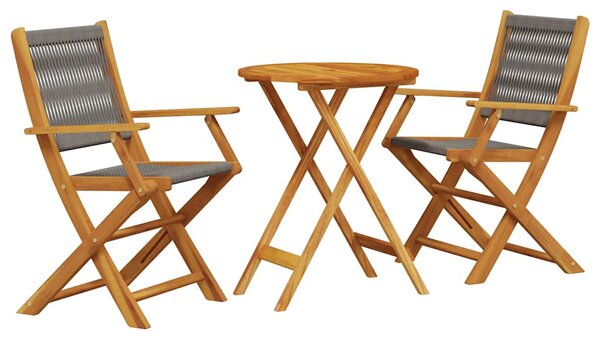 3dílný bistro set šedý polypropylen a masivní dřevo 3281794