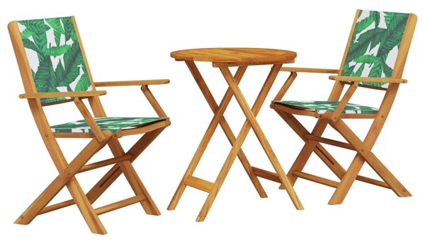3dílný bistro set vzor listů textil a masivní dřevo 3281800