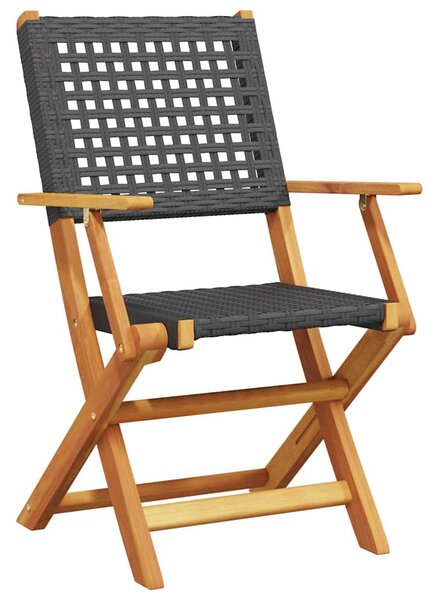 3dílný bistro set černý polyratan a masivní dřevo 3281802