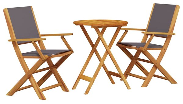 3dílný bistro set antracitový textil a masivní dřevo 3281797