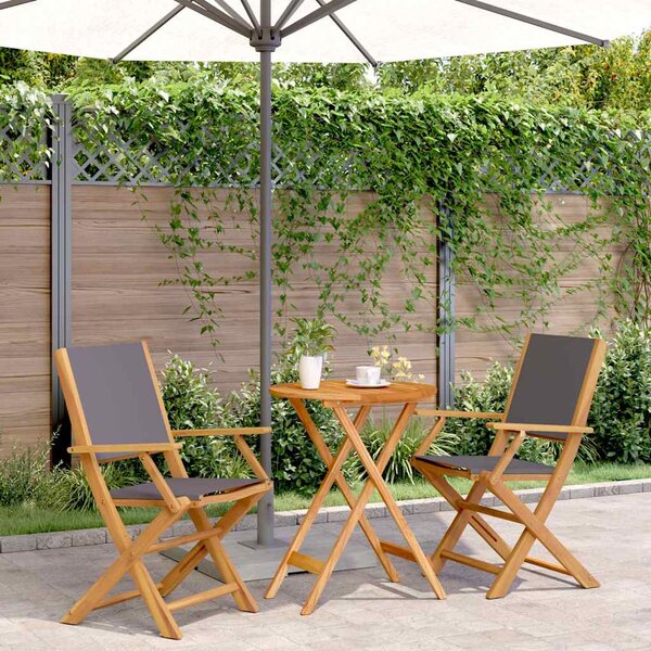 3dílný bistro set antracitový textil a masivní dřevo 3281797