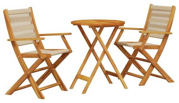 3dílný bistro set béžový polypropylen a masivní dřevo 3281795