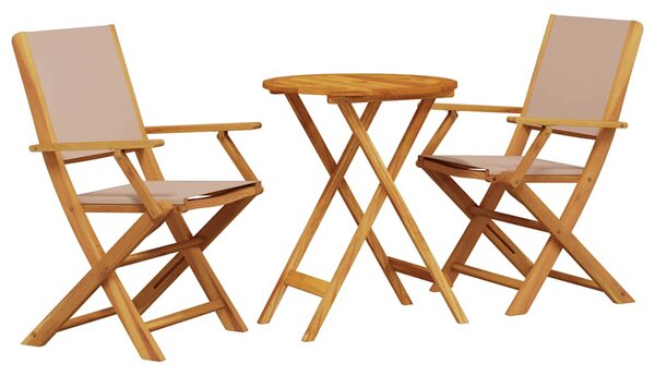 3dílný bistro set taupe textil a masivní dřevo 3281798