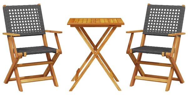 3dílný bistro set černý polyratan a masivní dřevo 3281802