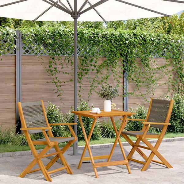 3dílný bistro set šedý polypropylen a masivní dřevo 3281806
