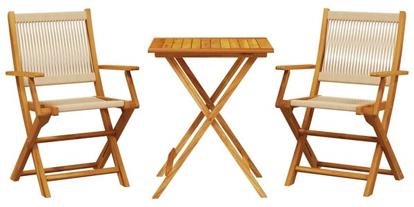 3dílný bistro set béžový polypropylen a masivní dřevo 3281807