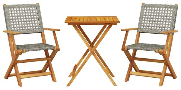 3dílný bistro set šedý polyratan a masivní dřevo 3281803