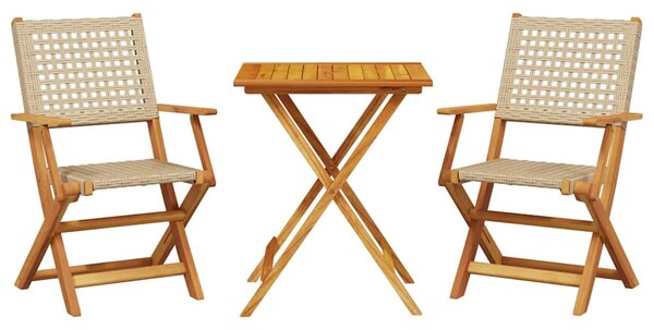 3dílný bistro set béžový polyratan a masivní dřevo 3281804